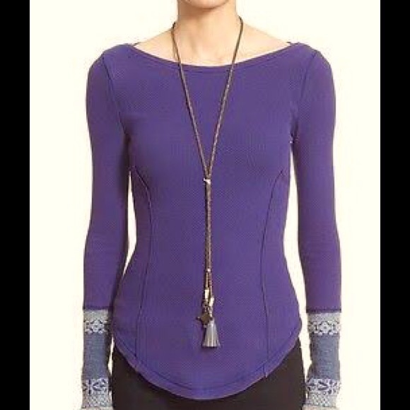 FREE PEOPLE WAFFLE ROSY CUFF TEE - Picture 3 of 4